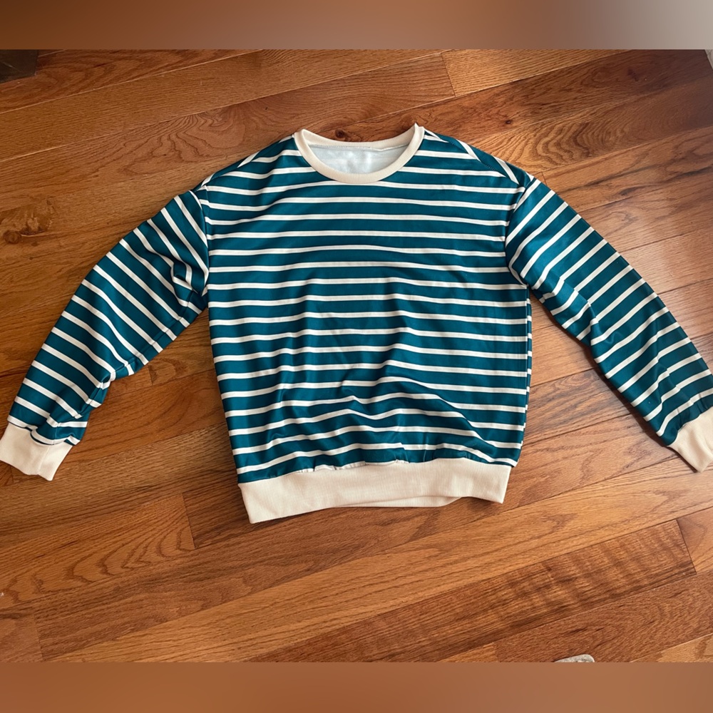 Striped Teal and White Shirt